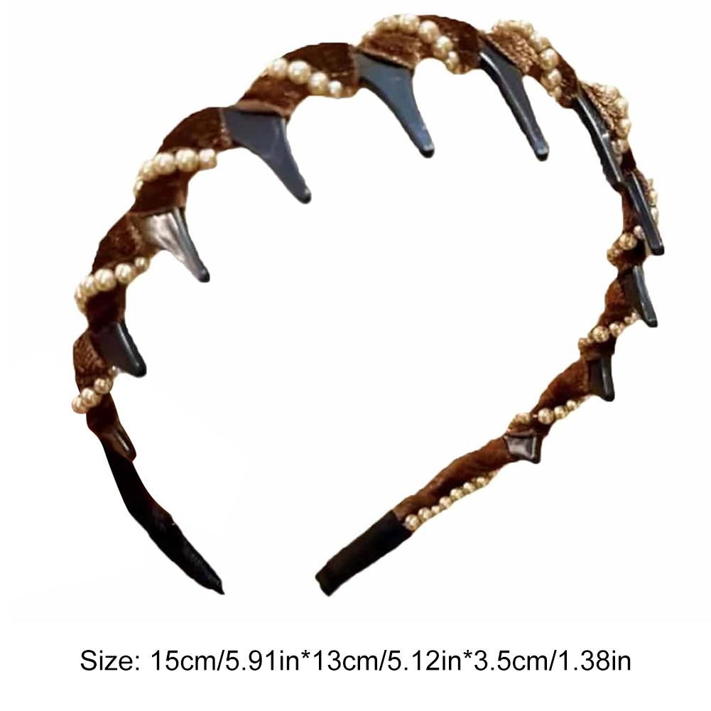 Vintage Velvet Pearl Wave Top Hairband Anti-Slip Toothed Hairband For Women Girls Fashion Sweet Hair Accessories Scrunchies Hoop