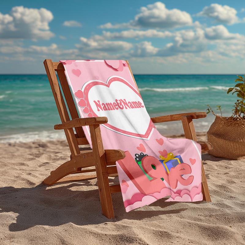 Custom Name Ultra-Soft Beach Towel with Love Theme,Ideal for Pool - Camping, Diving - Perfect Travel Essential, Vibrant Beach Towel.