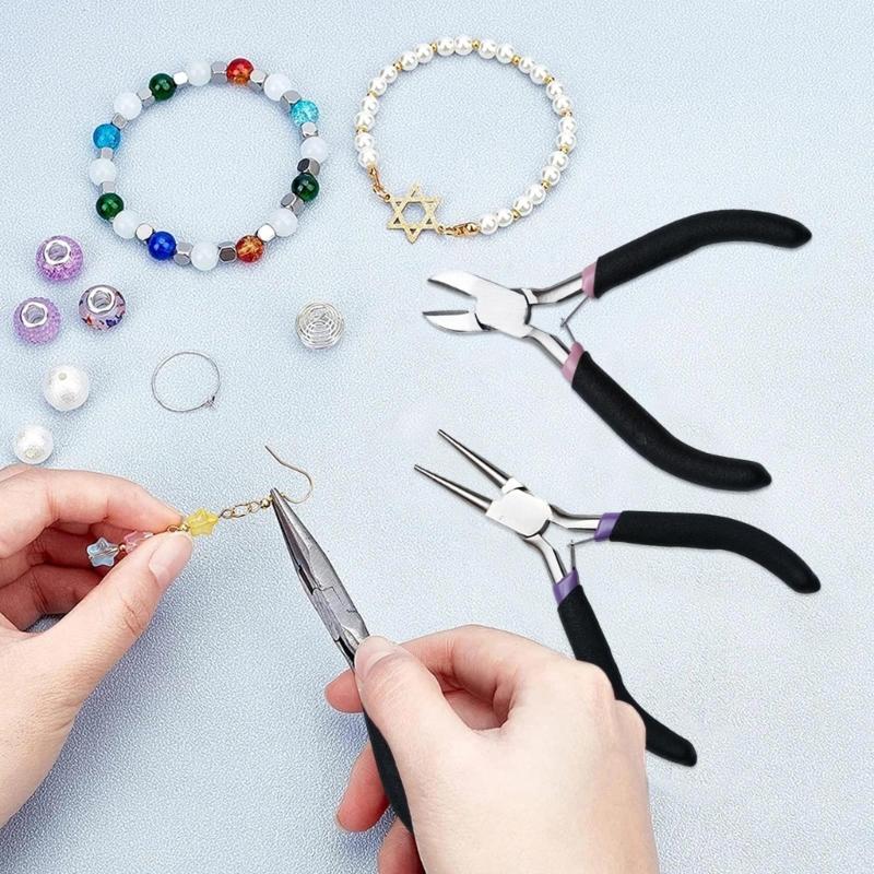 3pcs Alloy Jewelry Pliers Kit for DIY Crafters Needle Nose/Diagonal/Round Nose Pliers Wire Cutter Beading Supplies