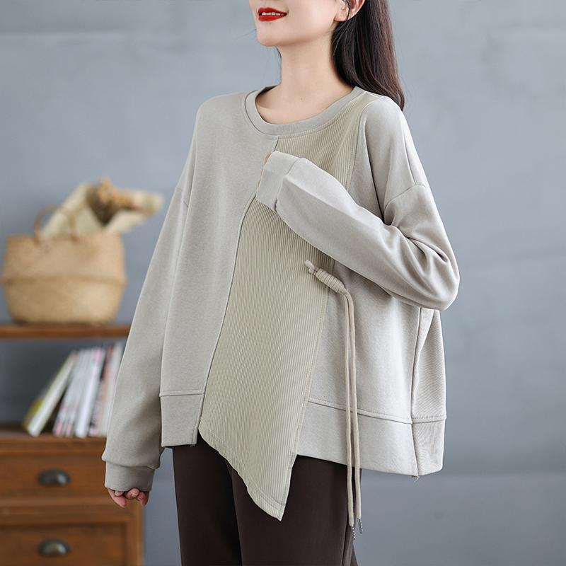 New Spring Women Full Sleeve Loose Casual O-Neck Basic Tops Solid Buttons T-Shirt New Pullover