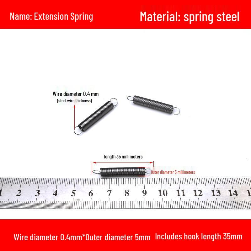 Micro Precision Extension Tension Spring Set with Hooks, 0.4mm Wire Diameter, 3-5mm Outer Diameter