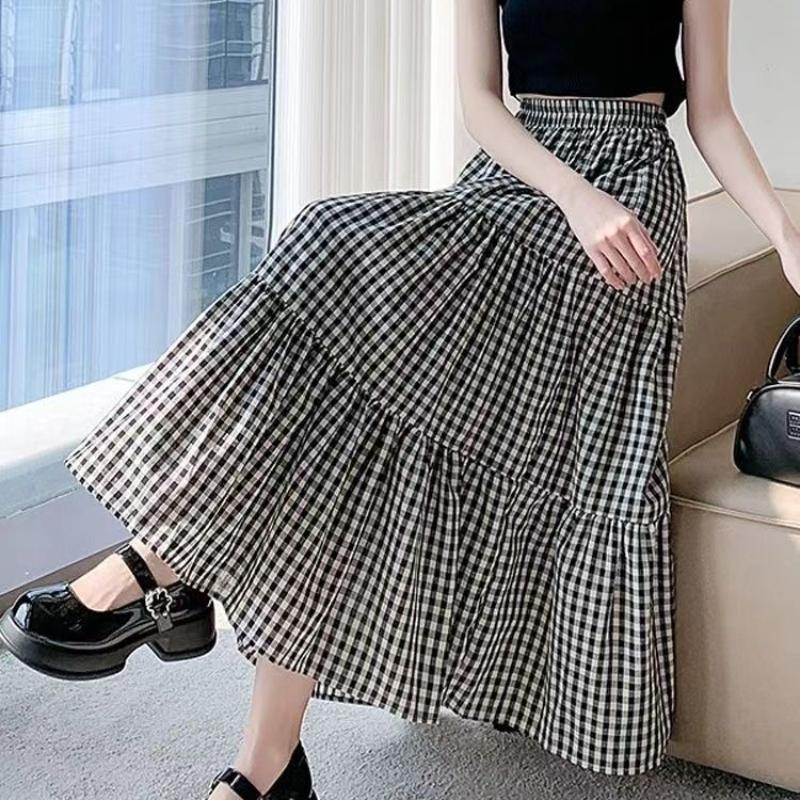 

Женская летняя юбка-торт с эластичной талией - Винтажная юбка миди А-силуэта с панелями и плиссировкой, с высокой посадкой, для прикрытия бедер и похудения XL