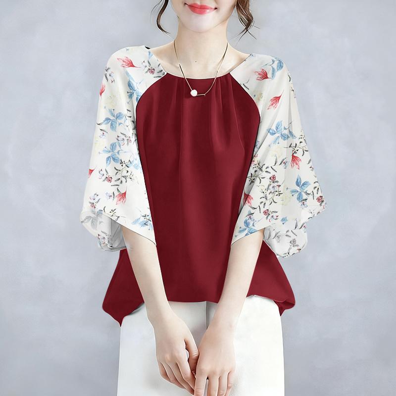 

ZANZEA Женская свободная летняя блузка с цветочным принтом и рукавами 3/4 S вино красного