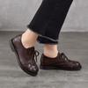 Johnature Vintage Genuine Leather Woven Low Heel Shoes Versatile Round Toe Lace Up Women's Shoes