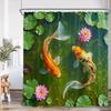 Japanese Style Shower Curtain Pink Cherry Blossom Floral White Crane Mountain Koi Carp Ink Scenery Modern Bathroom Curtain Decor