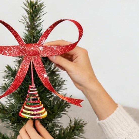 Glitter Metallbåge Trädtopp Stor Champagne/Guld/Silver/Röd Båge Julgransdekoration för Högtidsfest Butik Kontor Heminredning