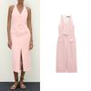 Spring New Shift Dress Long V Neck Sleeveless Split Design Linen Midi Skirt Dress 2309378