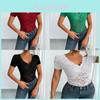 Elegantes V-Ausschnitt-T-Shirt aus Spitze mit kurzen Ärmeln für Damen Frühling Sommer Mode