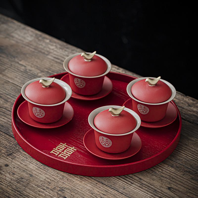 Wedding Tea Ceremony Gaiwan Set - Bride's Change of Address Tea Bowls