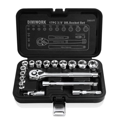 

17-Piece Socket Wrench Set with Car Wrench, Sleeve, Ratchet Wrench, 9.5mm (3/8 inch) Drive, Ratchet Handle, Hex Wrench, Car/Motorcycle/DIY Tool Set wi