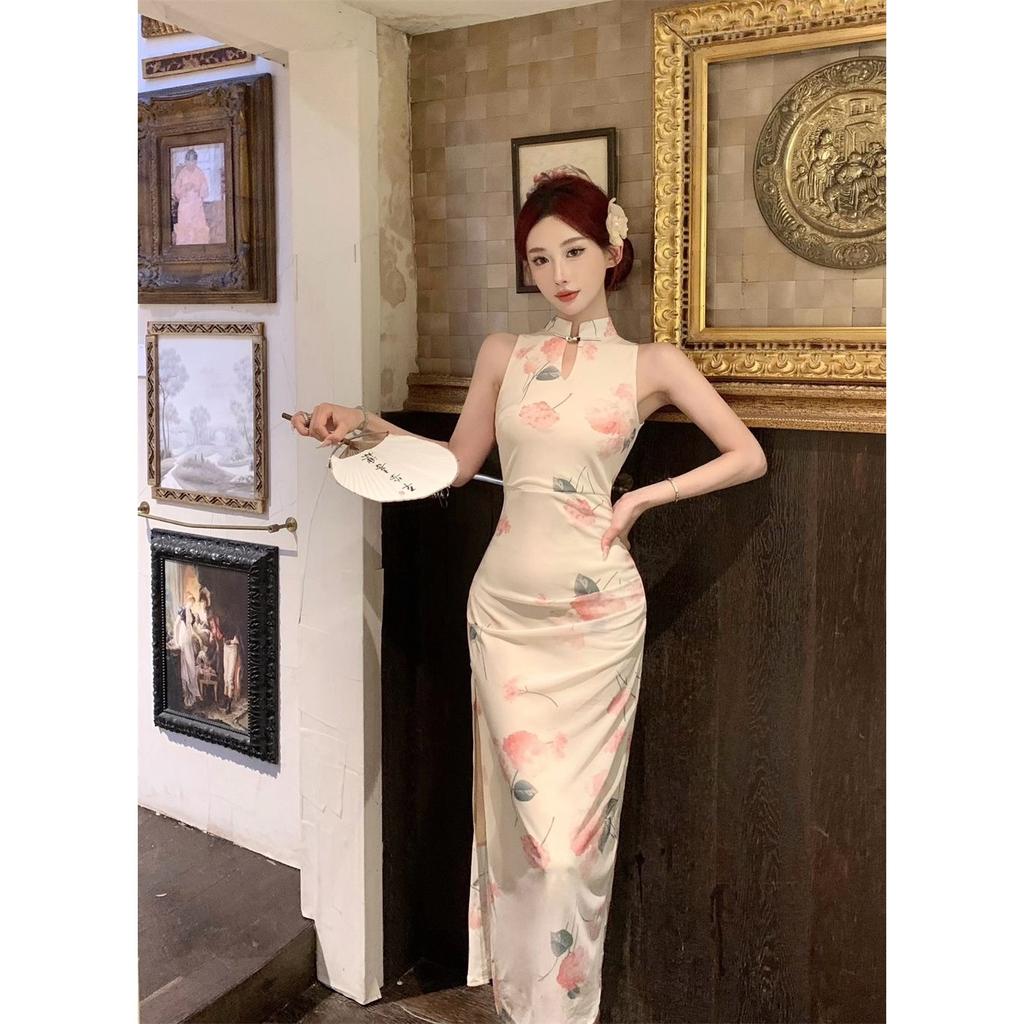 High Slit Women's Clothing Retro National Style Tight Daily Improvement Cheongsam Women's Year Slim Mesh New Chinese Dress