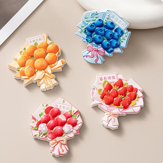 3D Fruit Bouquet Fridge Magnet Resin Strawberry Blueberry Lychee Orange Bouquet Refrigerator Magnet Kitchen Home Office Decoration