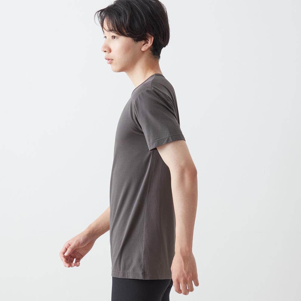 Belle Maison Short Sleeve Cotton Blend Crew Neck Warm Inner Size L Men's Shirt, Hotcot, Black,