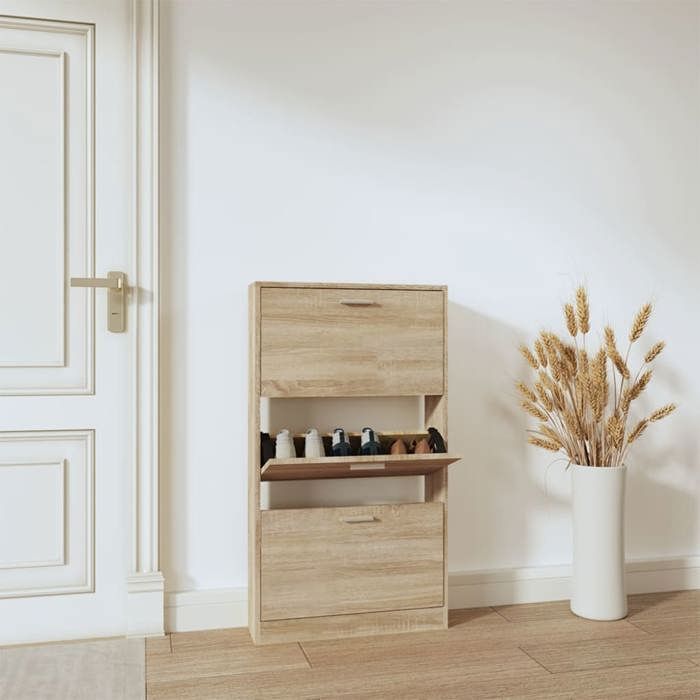 VidaXL Shoe Cabinet Oak 59x17x108 Cm Engineered Wood 342527