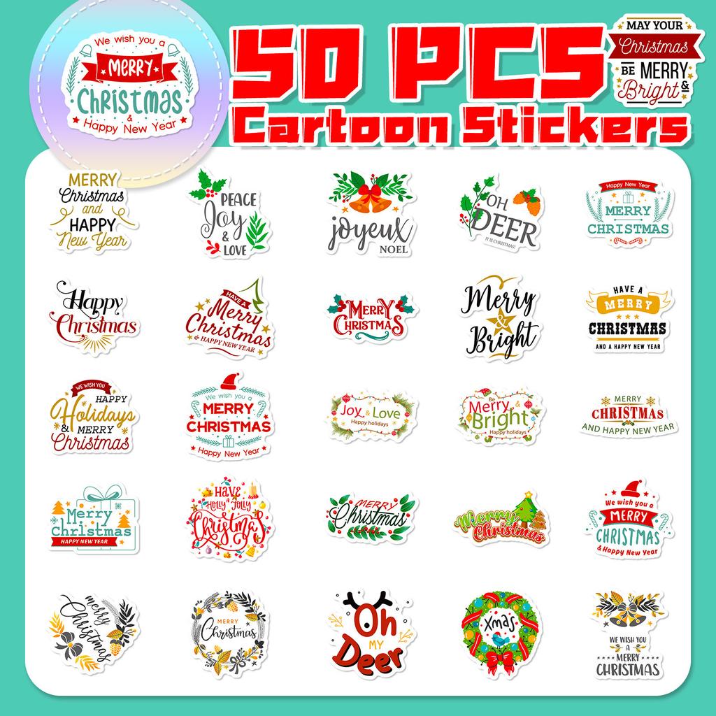50 Christmas Phrase Stickers New Product Creative Gift Bag Gift Box Birthday Tag Party Christmas Stickers