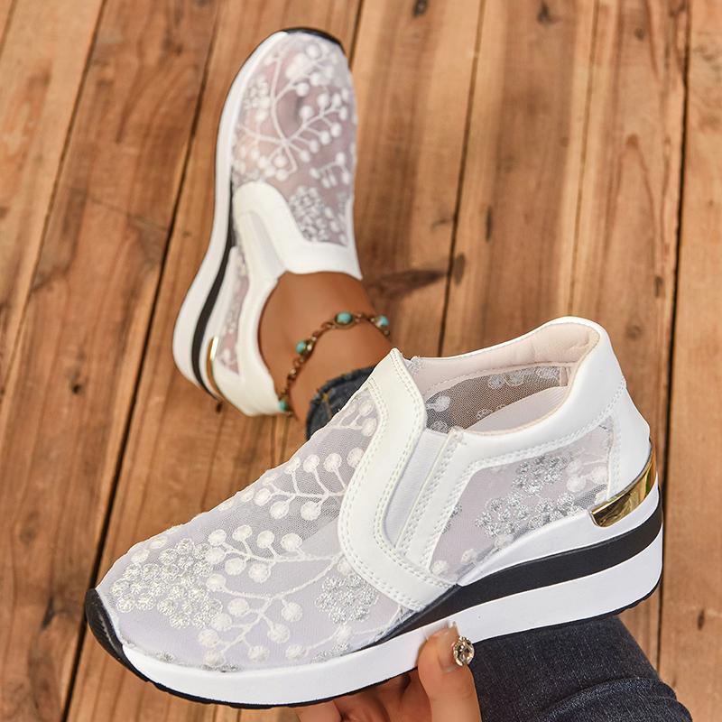 Fashion Fashion Embroidered Wedges Shoes for Woman Summer Mesh Breathable Platform Sneakers Women Lightweight Slip On Casual Sport Shoes