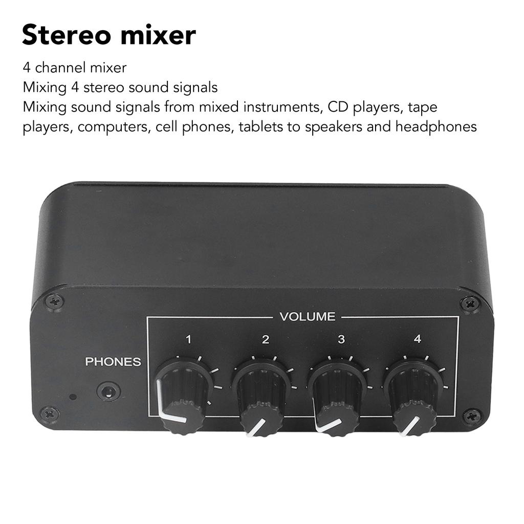 Stereo Mixer Stereo Sound Mixer 4 Channel  Input and Output Mini Stereo Mixer with Separate Volume Controls for Headphones