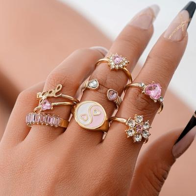 Modischer Damen 8-teiliger Ringsatz - Damenring Metallring Glänzender Ring Metallring Weihnachtsgeschenk