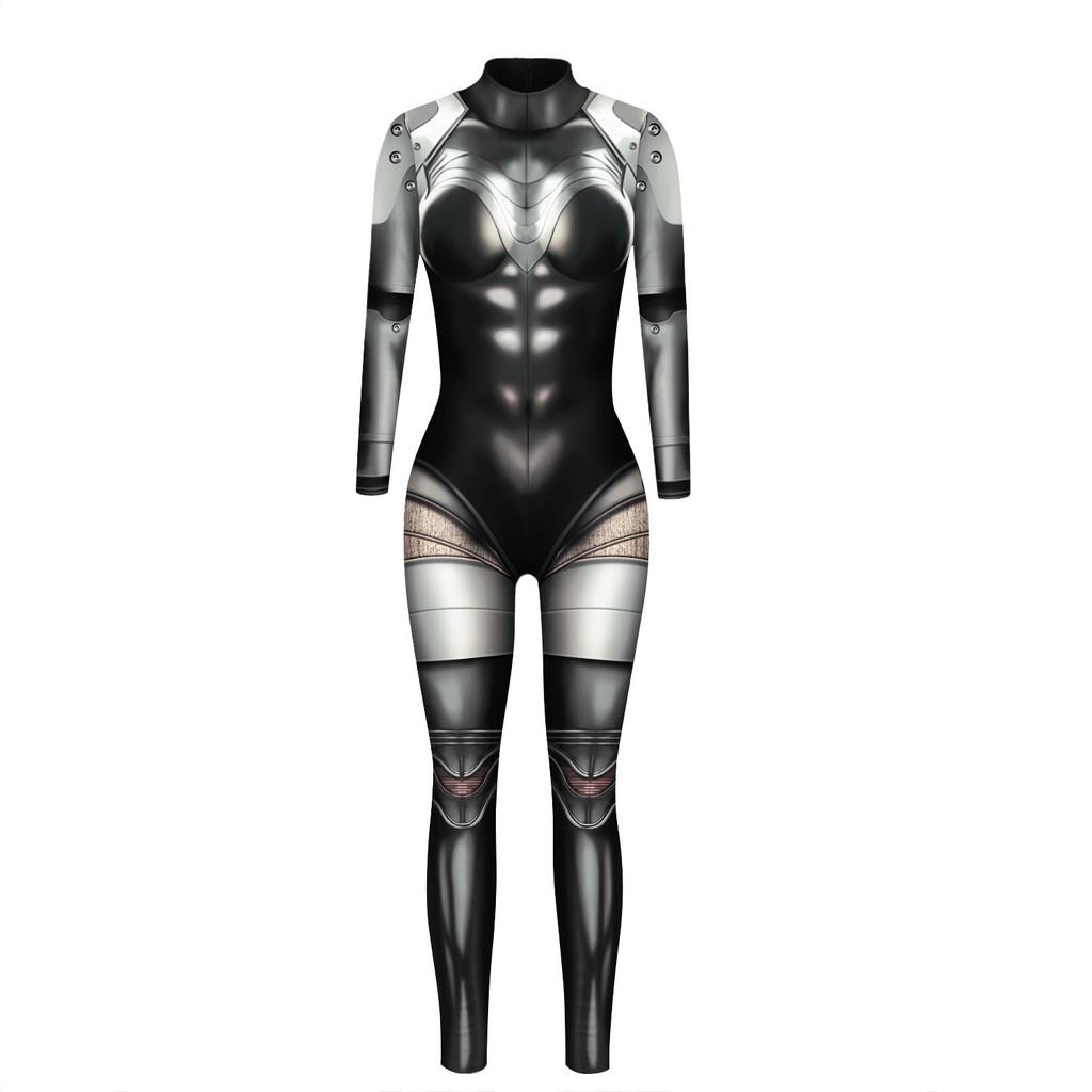 Goth Skull Cosplay Jumpsuit With Digital Print For Adults Halloween Costume