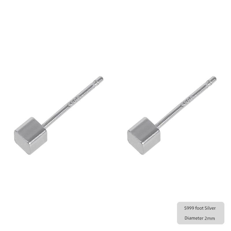 

Ear-Caring 999 Sterling Silver Stud Earrings Accessible Luxury Fancy Temperamental Minority Unique Earrings Gold Autumn/Winter Earrings Women s Square [2mm] Silver * Small square earrings