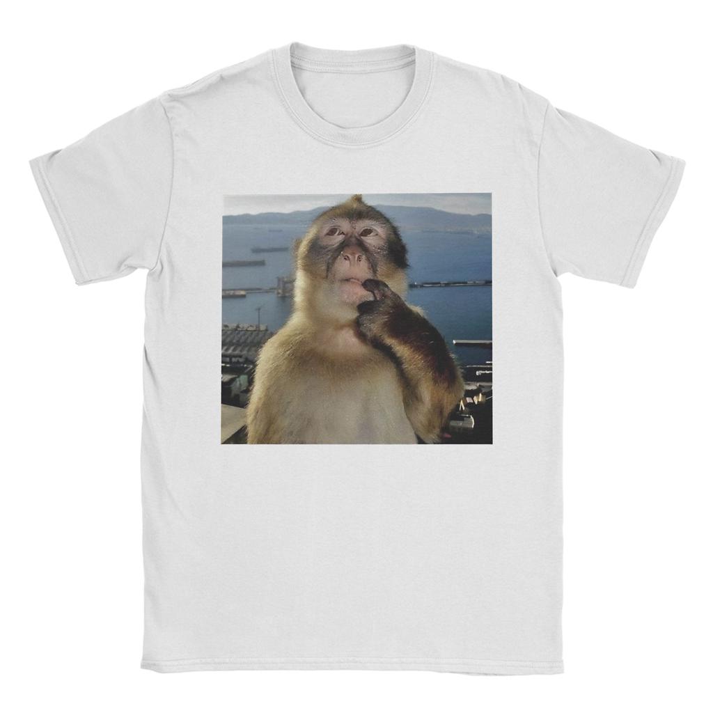 Funny Thinking Monkey Meme Tee Shirt for Unisex Women Graphic T Shirts Cotton Clothing