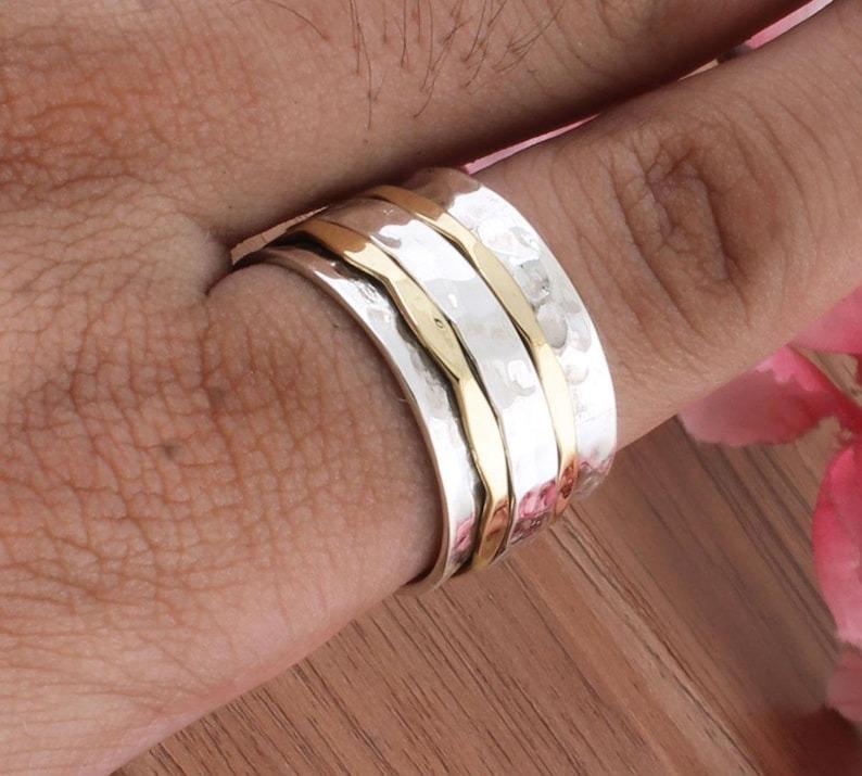 Solidny Pierścionek Spinner ze Srebra Próby 925 Pierścionek Medytacyjny Pierścionek Dwukolorowy Pierścionek Spinner Pierścionek Damski i Męski Srebrna Biżuteria