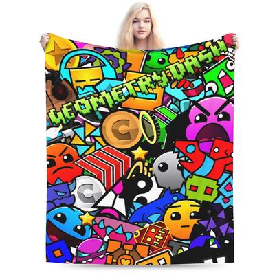 Geometry Dash Stopy z Twarzami Demonów Ciepły Wzór Pluszowa Pościel Koc dla Studentów Kanapa Fotel Flanelowe Przykrycie Łóżko