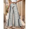 Casual Vacation Style Lace-up Geometric Floral Print Wide-leg Pants for Women