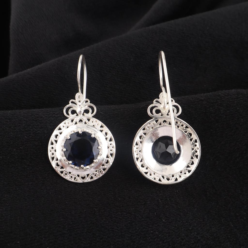 London Blue Topaz Gemstone Earrings 1.5" 925 Sterling Silver Handmade Engagement Jewelry For Women CE-25-15