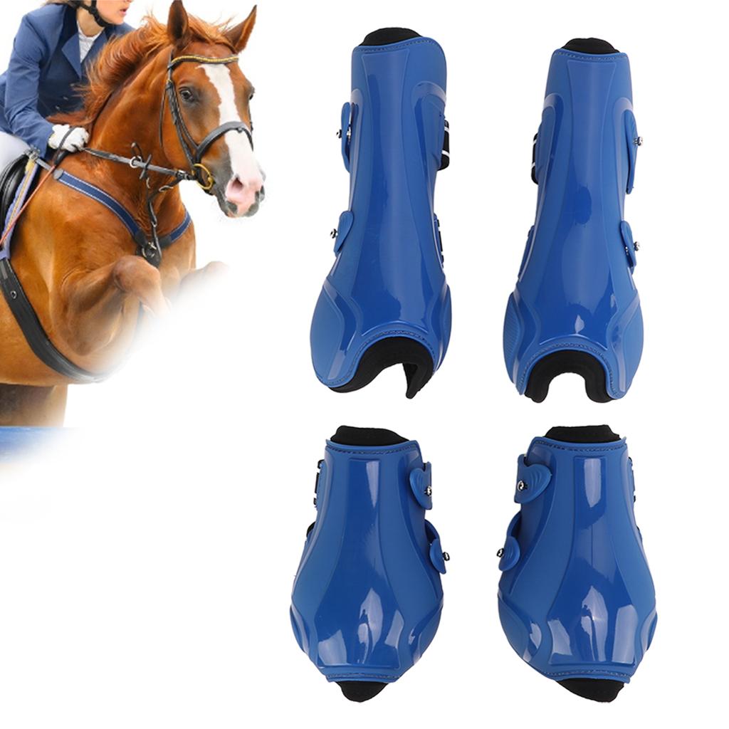 Horse Leg Boots PU Elastic Breathable Thickened Front Hind Horse Leg Protector for TendonBlue Set