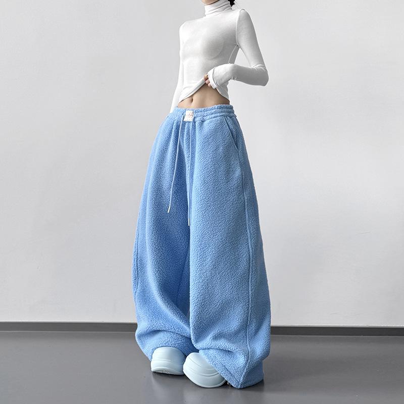 

2025 Winter Minimalist Slimming Fleece Casual Pants Large синий
