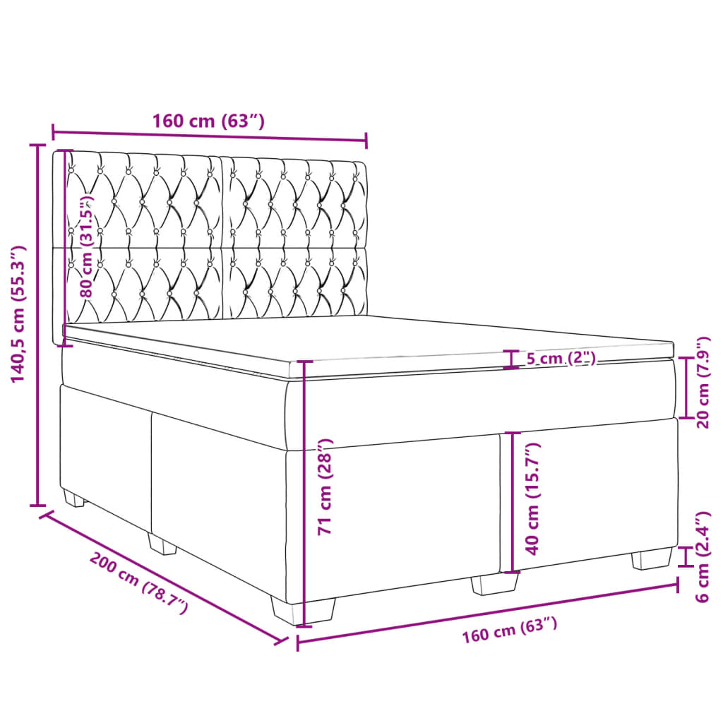 Box Spring Bed with Mattress Taupe 160x200 Cm Fabric