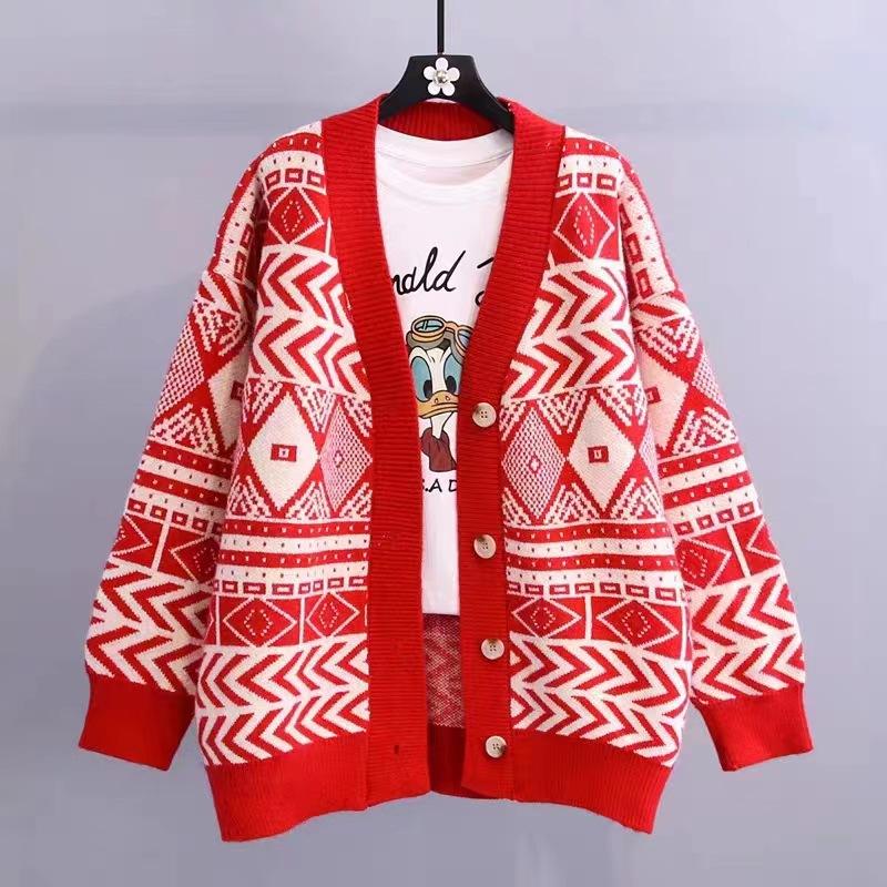 Autumn New Top Knitted Jacket V-neck Sweater Women's Loose Lazy Style Versatile Sweater Cardigan