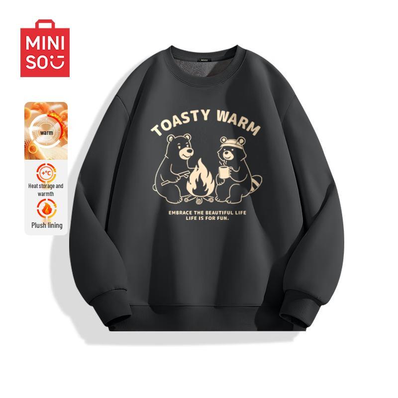 MINISO Men s Fleece-Lined Crewneck Sweatshirt L