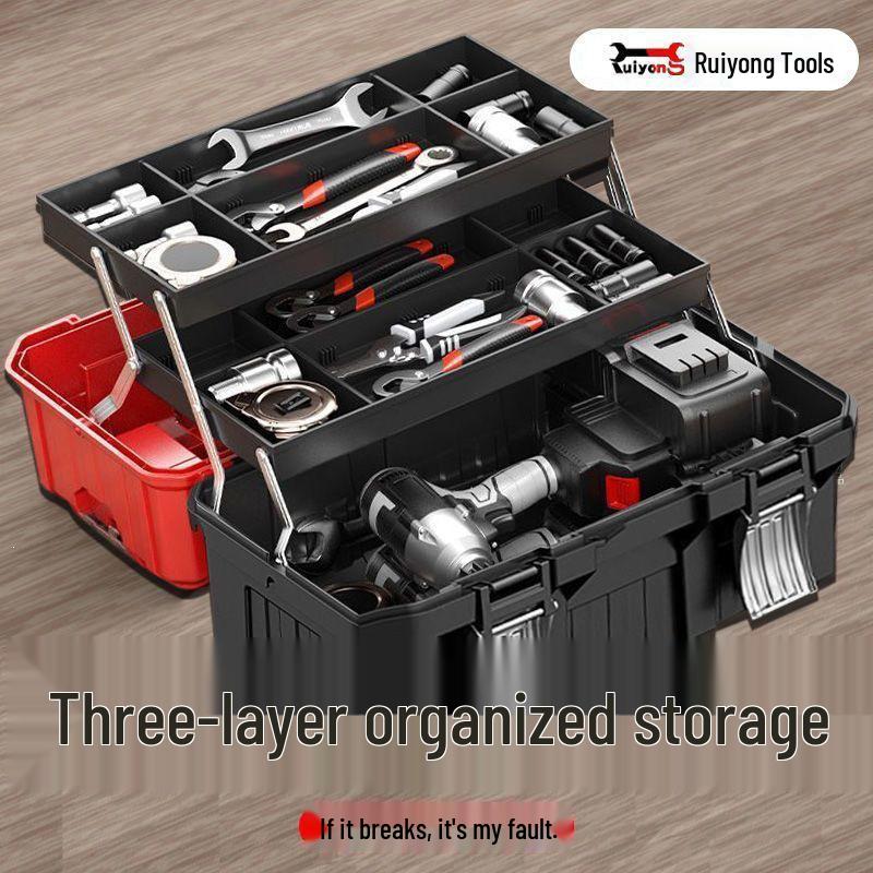 Three-Layer Folding Multi-Functional Tool Storage Box for Home and Car Use