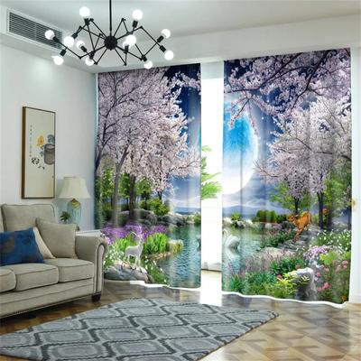 Luna Floare Lebădă Arbore Râu Pădure Cu vedere naturală Perdele fereastră pentru camera de zi Dormitor pentru copii Baie Kicthen Ușă Decor 2 buc