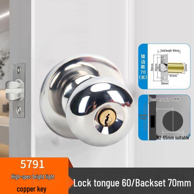 Universal Spherical Indoor Door Lock for Bedroom/Bathroom with Key