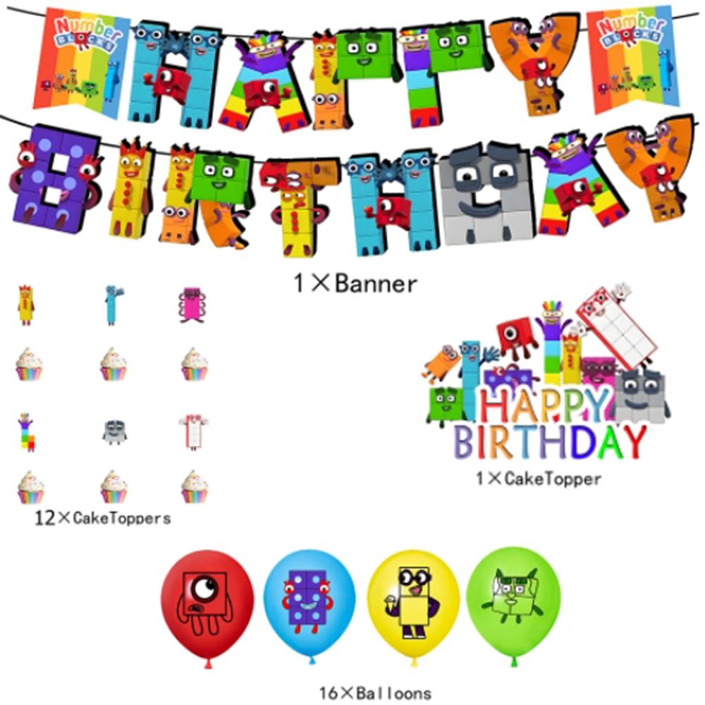 

New 30PCS NumberBlocks Party Supplies Includes a Banner, Cake Toppers, Balloons