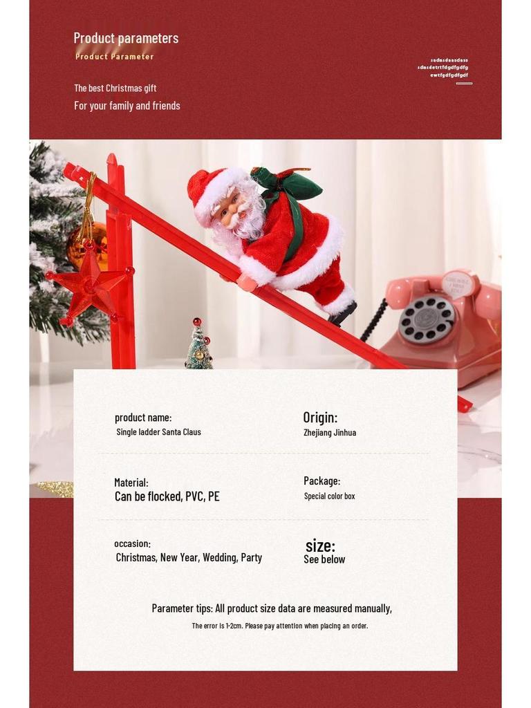 Red Climbing Santa Claus with White Ladder for Christmas Decor