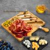 Bamboo Cheese Board Set with Knife, Fork, and Slate Steak Plate