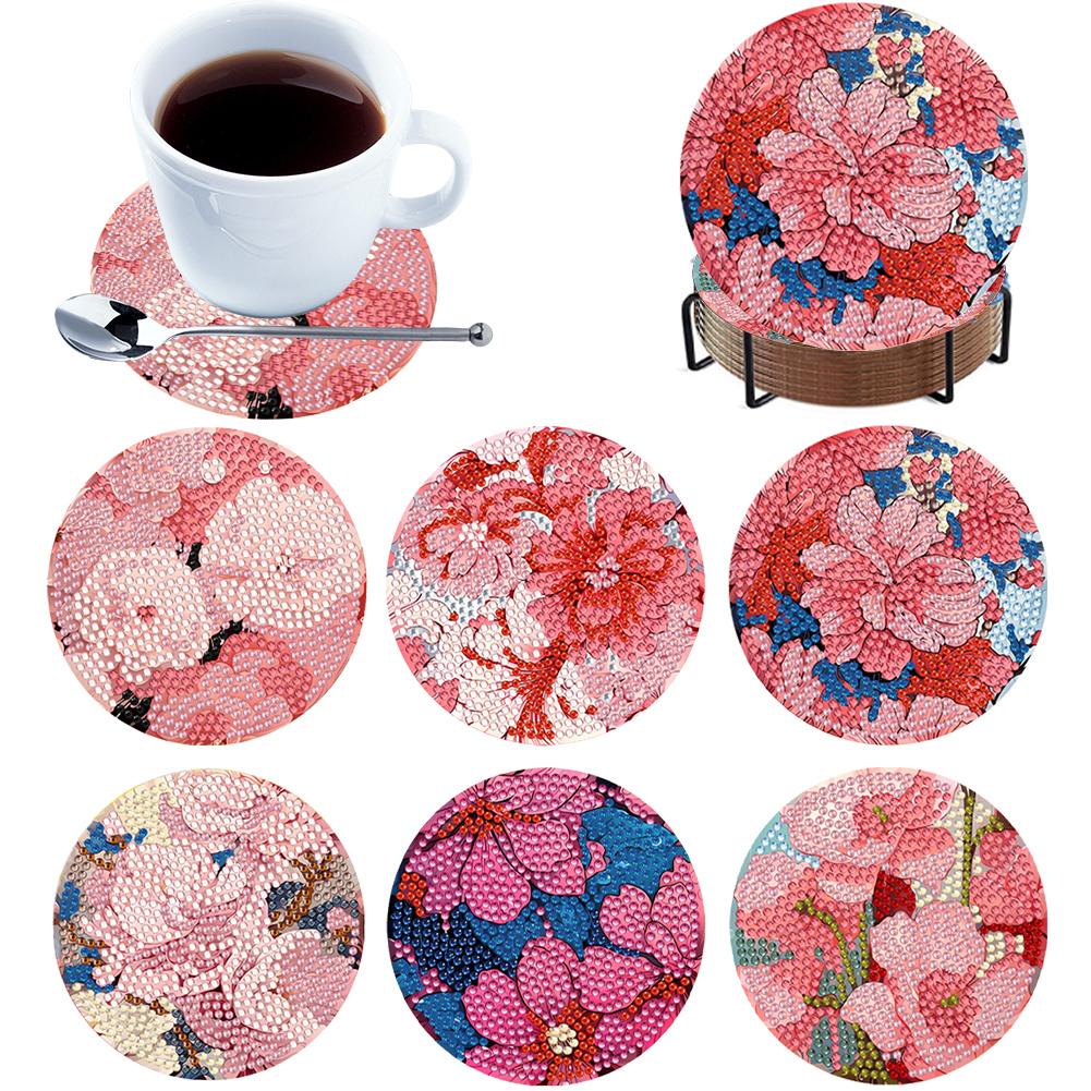 

6Pcs Wooden Sunrise Diamond Painting Coasters DIY Coaster Diamond Dot Kits Round Diamond Art Coasters for Home Table Decor