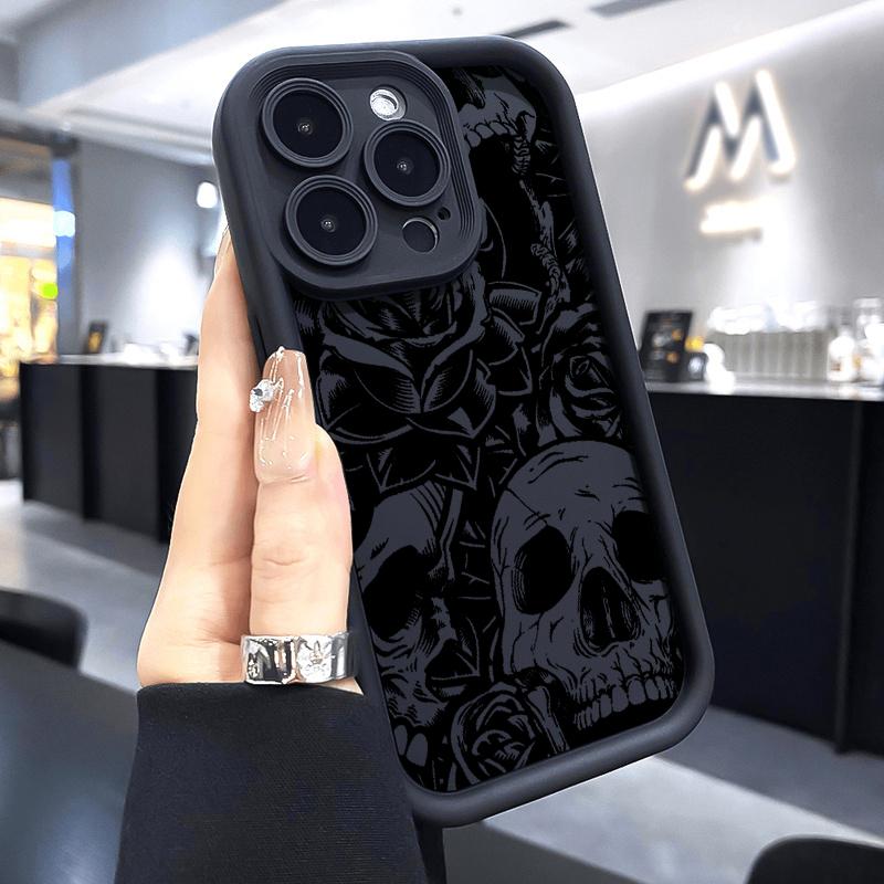 Minimalist Black Skull Pattern Silicone Soft Phone Case For iPhone 17 16 15 Pro Max 14 13 12 11 Pro 17 Air 16E XS X XR Cover