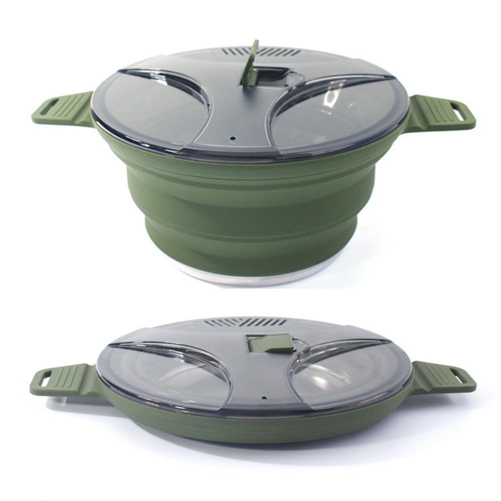 Outdoor Collapsible Pot with 2 Foldable Bowls Heat Resistant Foldable Camping Pot Stainless Steel for Hiking Backpacking