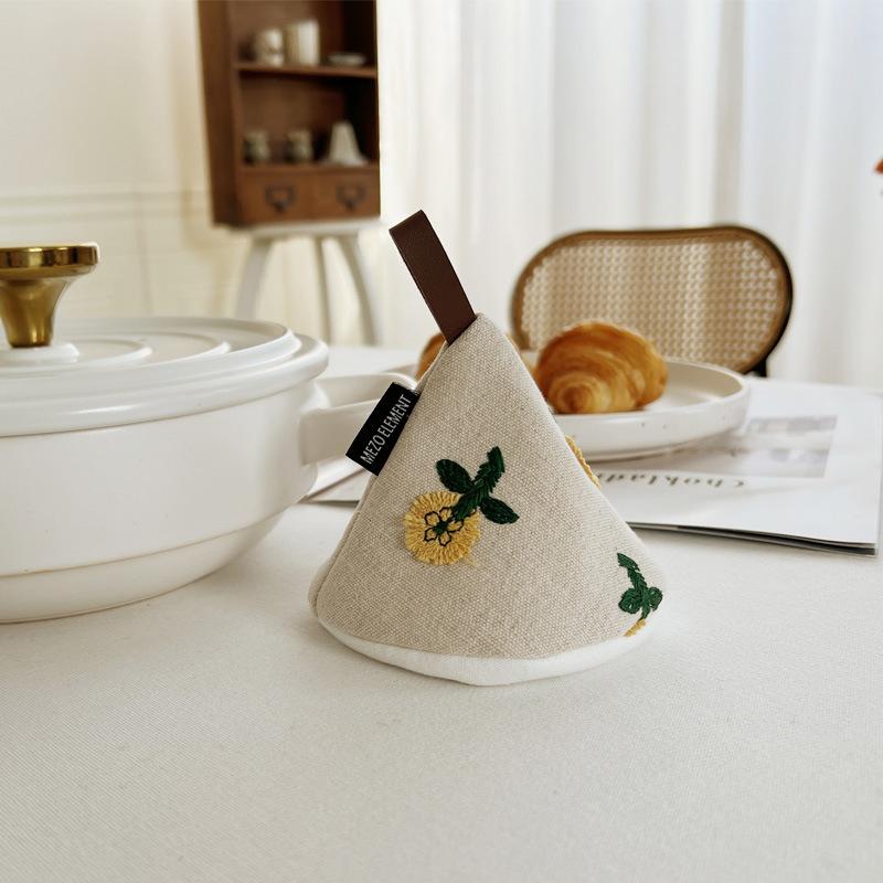 2pc Embroidered Cotton and Linen Kitchen Scalding-proof and Heat-insulating Pot Cap Pot Gripper Fresh Pastoral Pot Cap Pot