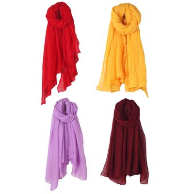 Baumwoll- und Leinenschal, Damen Frühling und Sommer, Neu Ethno, Einfarbiger Schal, Bonbonfarbe, Faltenschal, Hijab Seidenschal