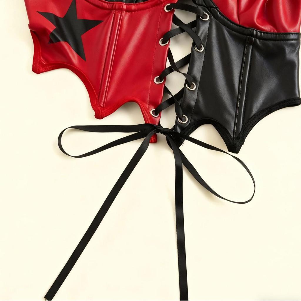 European-American Punk Spaghetti Strap Corset Top with Fishbone Waist Cincher and Lace-Up Design