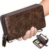 Man's Oil Wax Leather Long Wallet Retro Multifunctional Handheld Wallet High Quality Business Men Card Holder Coin Purse Clutch Bag