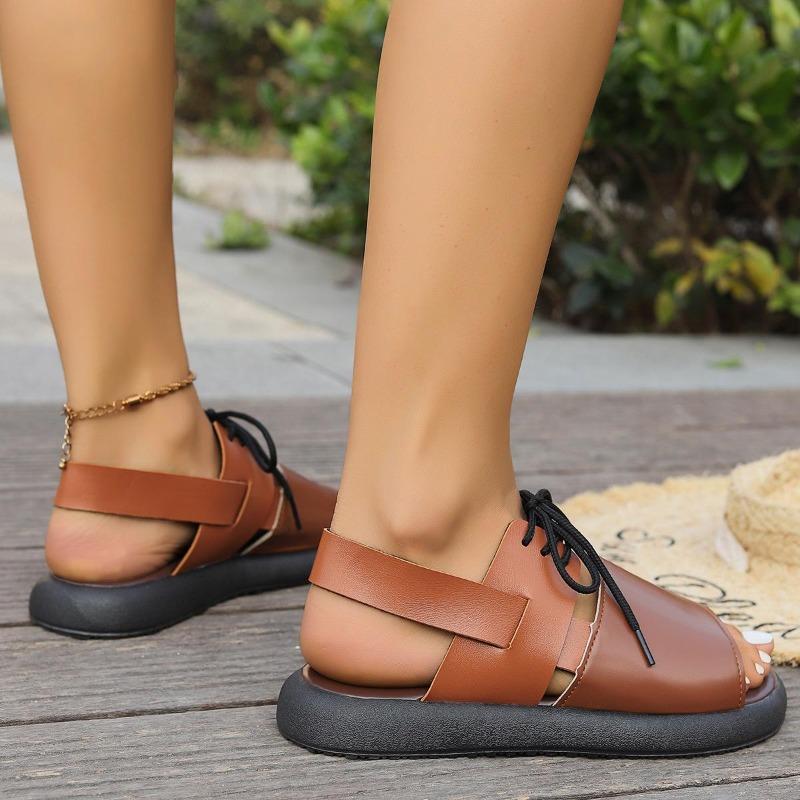 Sandali romani con lacci retrò 2024 nuovi sandali da spiaggia con lacci casual colorati Sandali da donna con top morbido