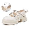 Leather Mary Jane Shoes 2025 Spring New Women's Thick Heel Light Mouth Single Shoes Women's Platform Commuter Bow Women's Shoes