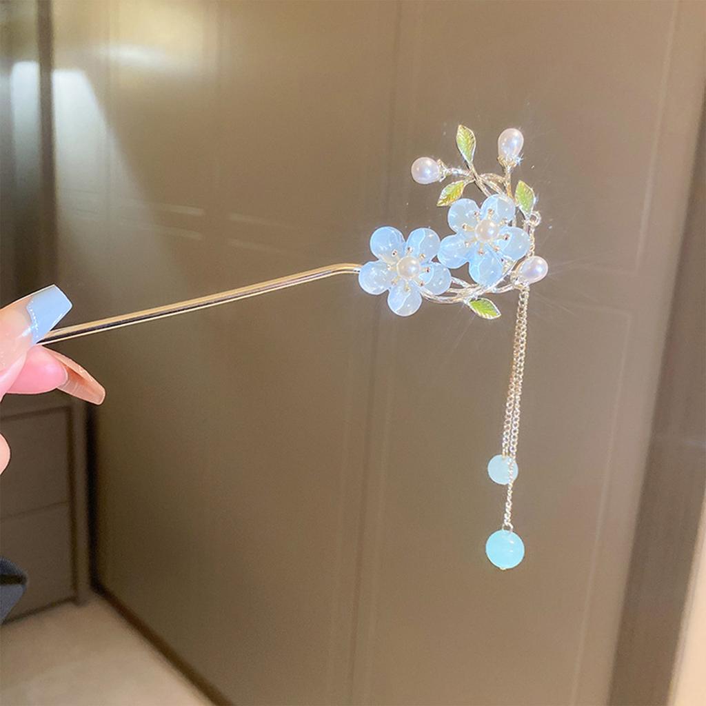 Simple Flower Hair Pin for Women and Girls Hair Bun Maker Pearls Chain Tassel Hair Sticks Forks New Chinese Style Hair Jewelry